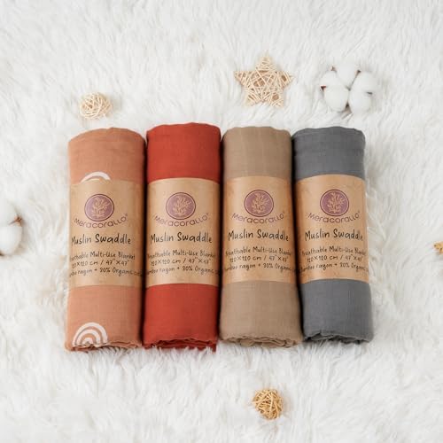 Meracorallo Muslin Swaddle Blanket Brick Red 47x47