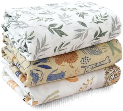 CoolaPeach Muslin Swaddle Blankets 3 Pack Jungle Pattern