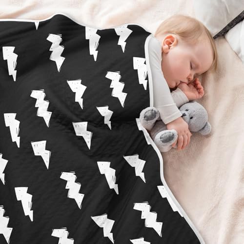 KICPOAY Doodle White Lightning Bolt Swaddle Blanket for Newborns
