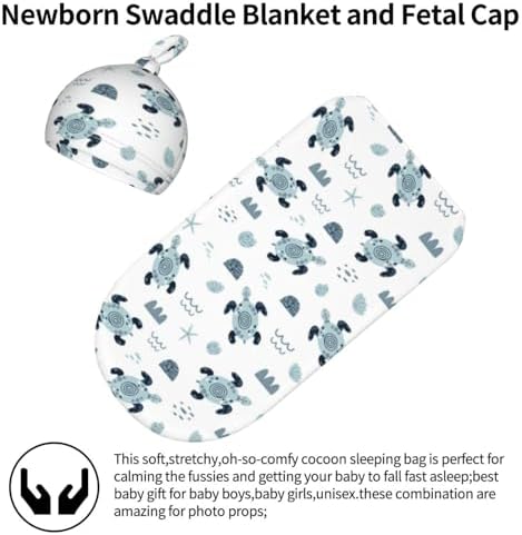 Lcokin Sea Turtle Baby Swaddle Set with Beanie Hat