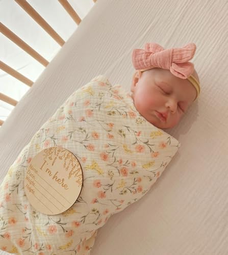 Little Jump Pink Floral Swaddle Blanket and Bow Set