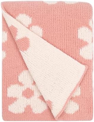 Living Textiles Pink Floral Daisy Chenille Baby Blanket Reversible