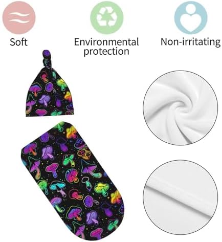 Mushroom Shape Swaddle Blanket Beanie Hat Set for Newborns