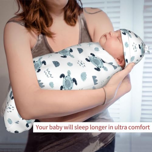 Lcokin Sea Turtle Baby Swaddle Set with Beanie Hat