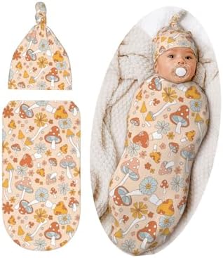 Cute Mushroom Swaddle Blanket Hat Set for Newborns