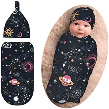 Osvbs Space Galaxy Swaddle Blanket with Beanie Set