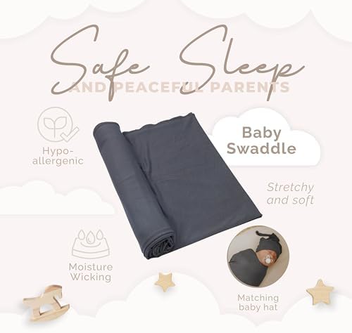 Nyte Nyte Baby Swaddle Blanket with Beanie Set 120x120cm Gray