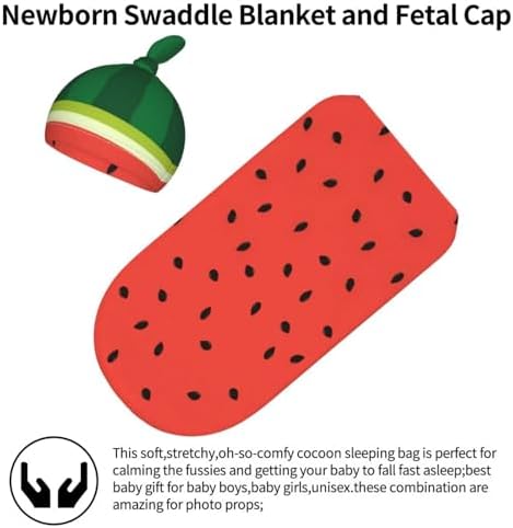 Watermelon Newborn Swaddle Blanket and Beanie Hat Set