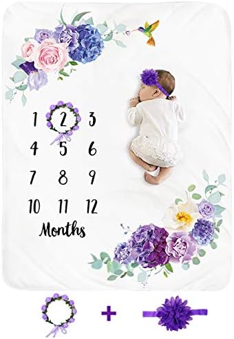 Tebaby Baby Monthly Milestone Blanket with Wreath Headband