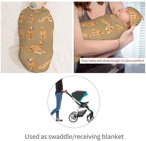 Funny Cute Golden Retriever Swaddle Blanket and Beanie Hat Set