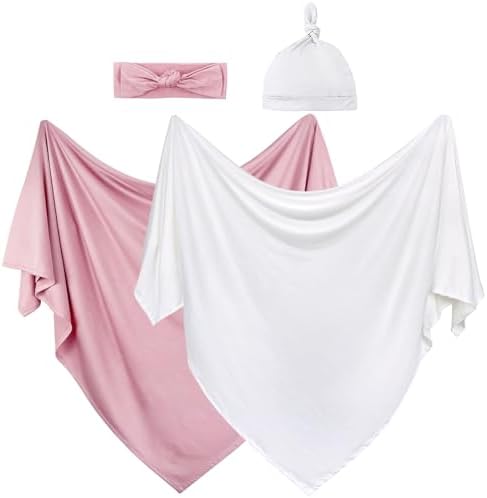 OWLOWLA 2Pack Newborn Swaddle Blanket with Hat Set