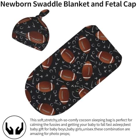 Football Baby Swaddle Blanket Beanie Set for Newborns