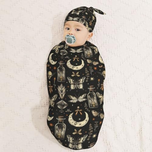 Muishi Moths and Moons Swaddle Blanket and Hat Set
