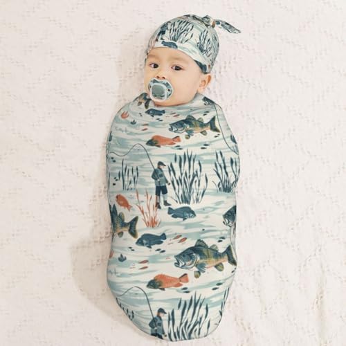 Muishi River Bass Fishes Swaddle Blanket Hat Set 1