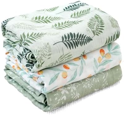 CoolaPeach 3 Pack Muslin Swaddle Blankets for Baby Boys and Girls
