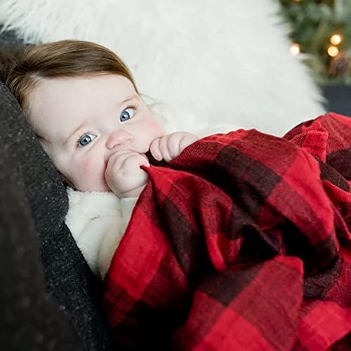 Little Unicorn Premium Cotton Swaddle Baby Blanket - Red Plaid