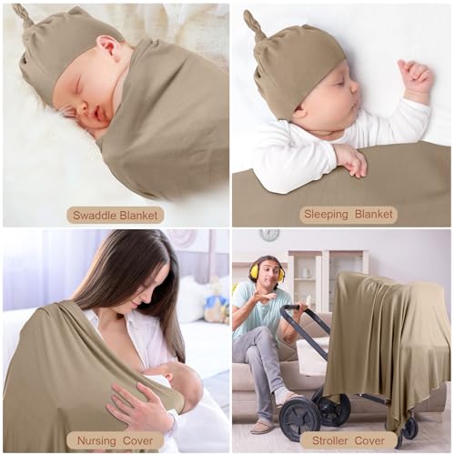 JaGely 2 Pack Baby Swaddle Blanket and Hat Set