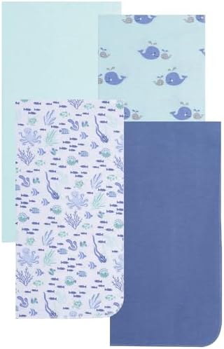 Everyday Kids 4 Pack Baby Blue Flannel Blankets with Ocean Animals