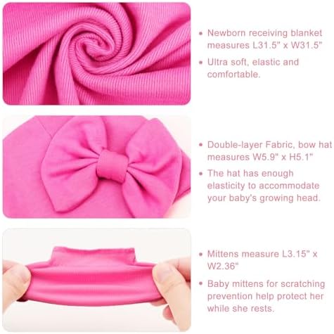 AQOKKA Newborn Swaddle Blanket with Bow Hat Mittens Wooden Card Set