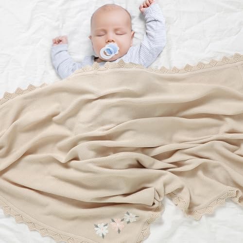 LAWKUL Beige Floral Swaddling Blanket 40x30 Infant Blanket