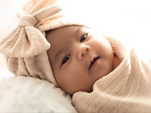 Jastore Baby Swaddle Blankets 3PCS with Hat and Bow Headband