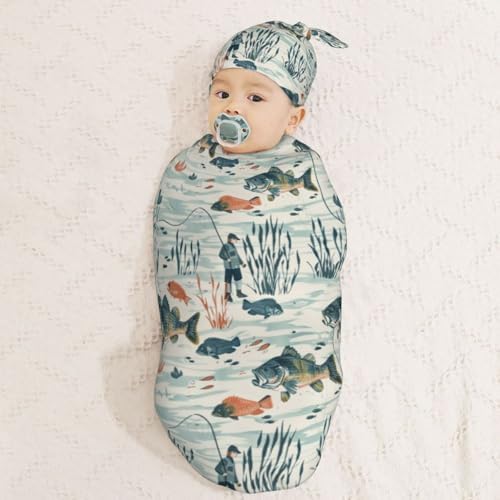 Muishi River Bass Fishes Swaddle Blanket Hat Set 1