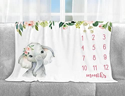 Floral Elephant Baby Monthly Milestone Blanket with Marker