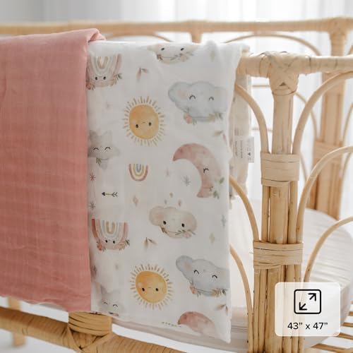 Papaya Kids Muslin Swaddle Blankets - 2 Pack Clouds Pink