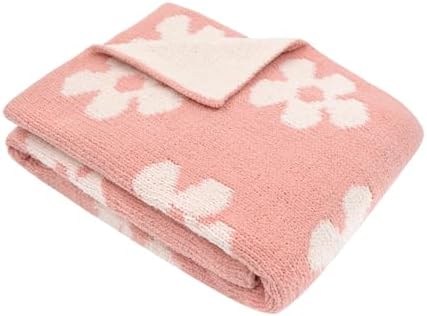 Living Textiles Pink Floral Daisy Chenille Baby Blanket Reversible