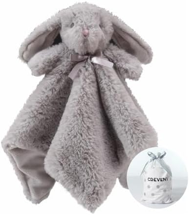 CREVENT Cozy Plush Baby Security Blanket with Grey Bunny Face