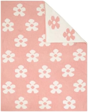 Living Textiles Pink Floral Daisy Chenille Baby Blanket Reversible