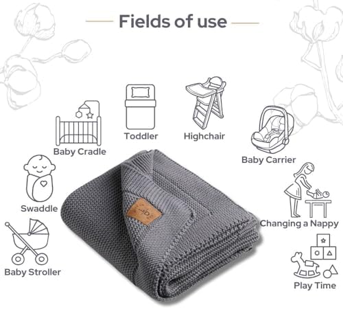 Little Dedi Organic Cotton GOTS Certified Baby Blanket - 30x40 Dark Grey