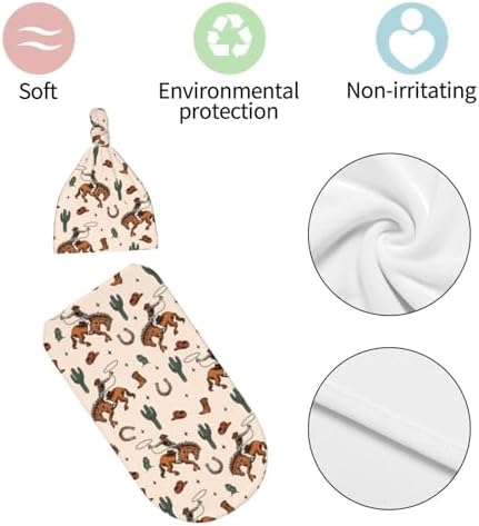 Sozzjile Western Baby Swaddle Blanket with Beanie Set
