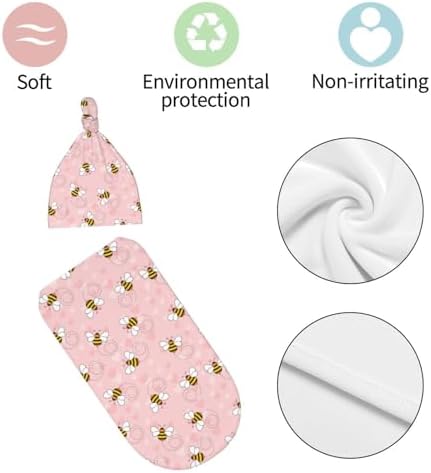Sozzjile Cute Bee Swaddle Blanket Beanie Set for Newborn