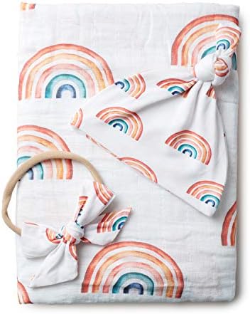 Miaoberry Organic Muslin Swaddle Blanket and Hat Set 1