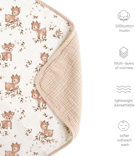 Konssy Muslin Baby Blanket Deer Pattern 40x36