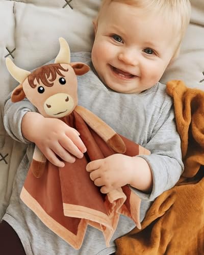 Highland Cow Baby Lovey Security Blanket - Newborn Gift