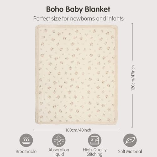 Insular Cotton Muslin Baby Blanket with Tassel 47 x 40 Pink Rose