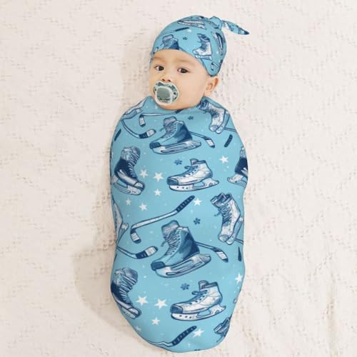 Muishi Ice Hockey Swaddle Blanket Hat Set for Newborns