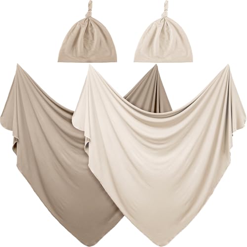 JaGely 2 Pack Baby Swaddle Blanket and Hat Set