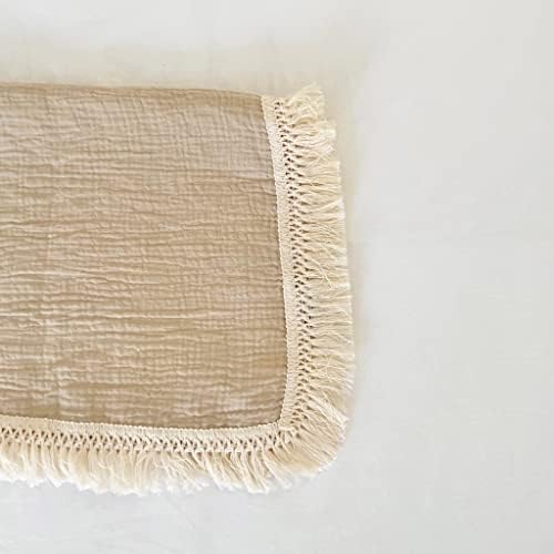 Bettrkind Muslin Swaddle Blanket with Fringe - Tan
