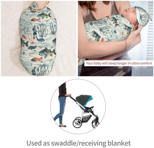 Muishi River Bass Fishes Swaddle Blanket Hat Set 1