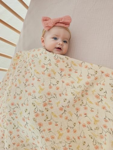Little Jump Pink Floral Swaddle Blanket and Bow Set