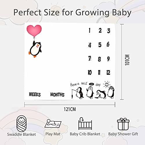 Penguin Baby Milestone Blanket with Love Heart