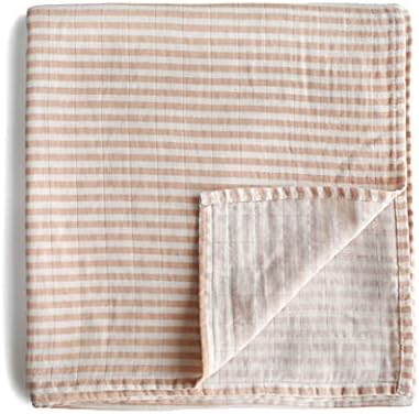 Mushie Muslin Baby Swaddle Blanket - Natural Stripe 100 Organic Cotton