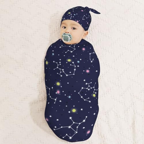 Muishi Space Stars Newborn Swaddle Blanket and Hat Set