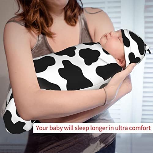 Norchzi Cow Print Swaddle Blanket Hat Set for Newborn Babies
