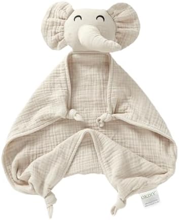 Organic Elephant Lovey Blanket Soft Muslin Baby Snuggle Toy for Boys Girls