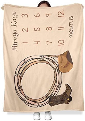 Deven Personalized Baby Blanket - Soft Cowboy Hat Boot Milestone Blanket 30x40 in