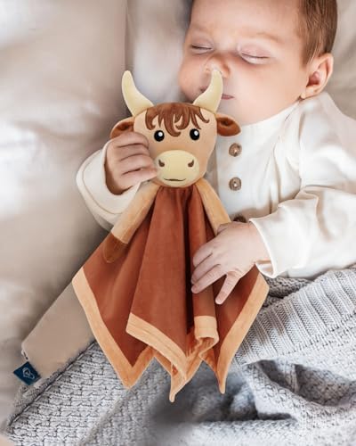 Highland Cow Baby Lovey Security Blanket - Newborn Gift